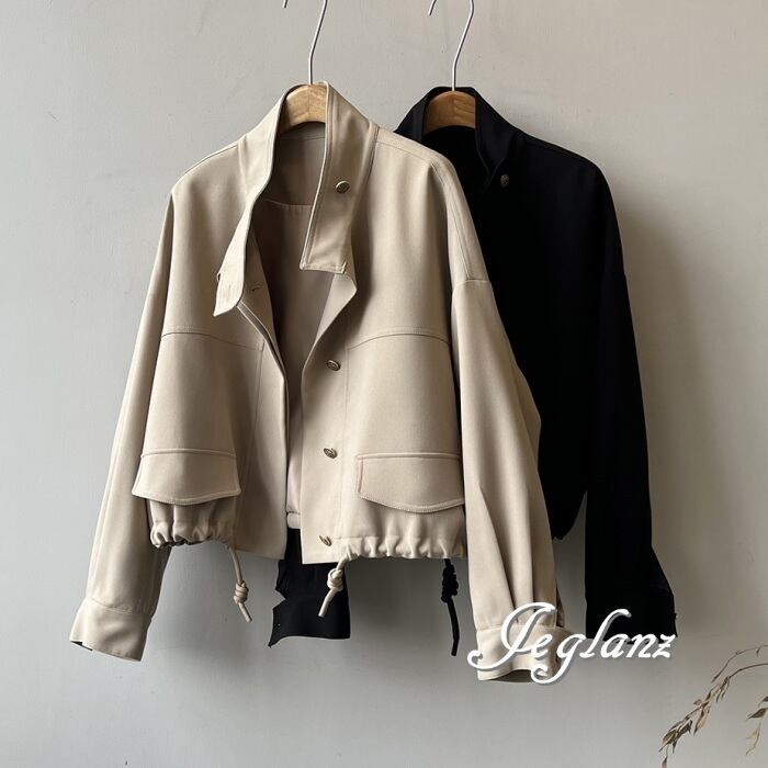 2色 ジャケット ブルゾン スタンドカラー ドロップショルダー ♪(MA870)τ