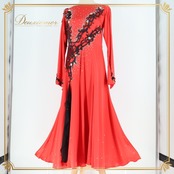 社交ダンス 衣装 ワンピース ドレス 赤 光沢 軽い パーティ 発表会 パーティドレス デモ 薄い ブラック系 レッド系 軽量 おしゃれ デザイン かわいい 上品 女性用 大人用 発表会衣装 フォーマル ダンス用舞台衣装 シンプル