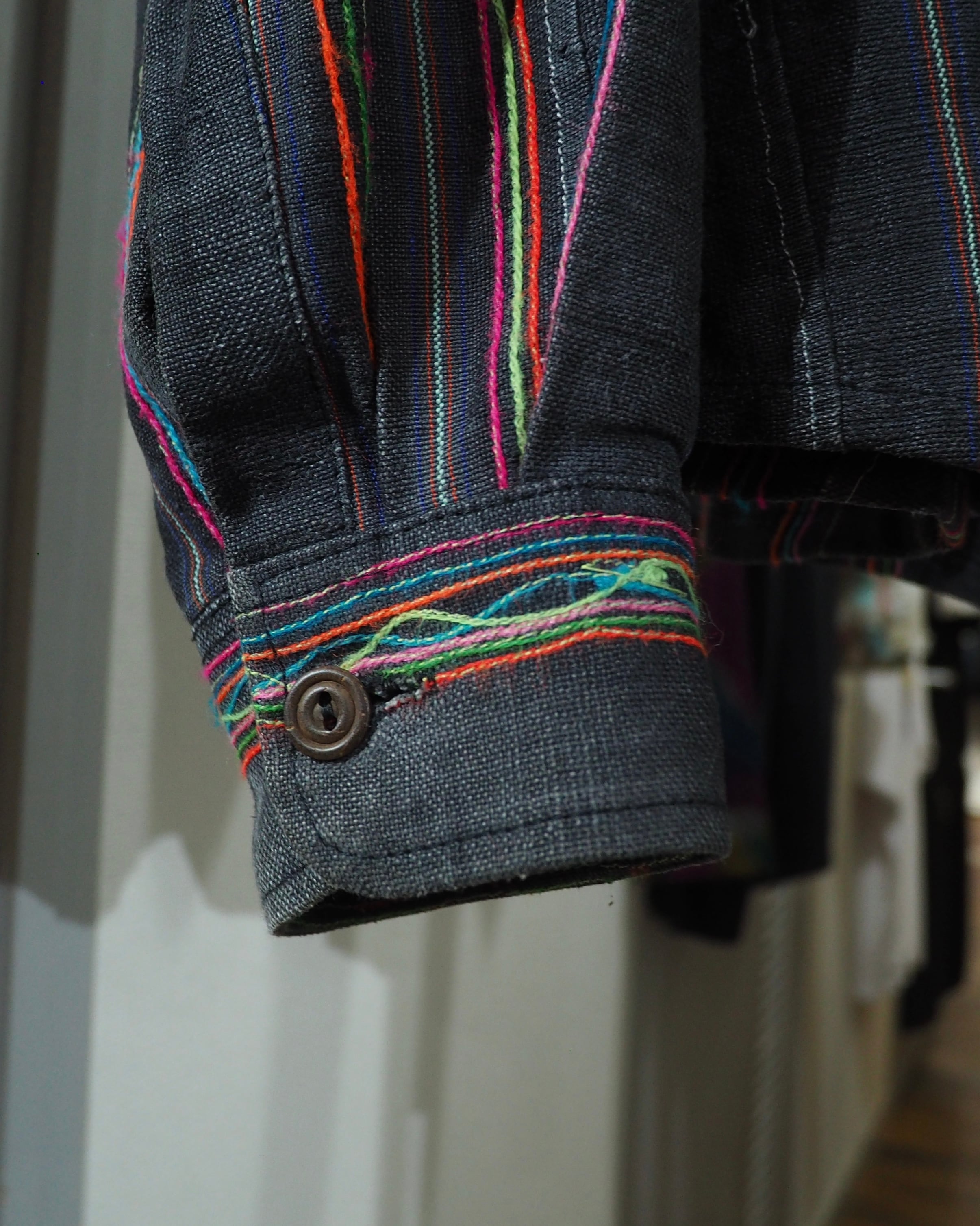Colorful Thread Stripe Embroidery vintage Over Dyed shirt