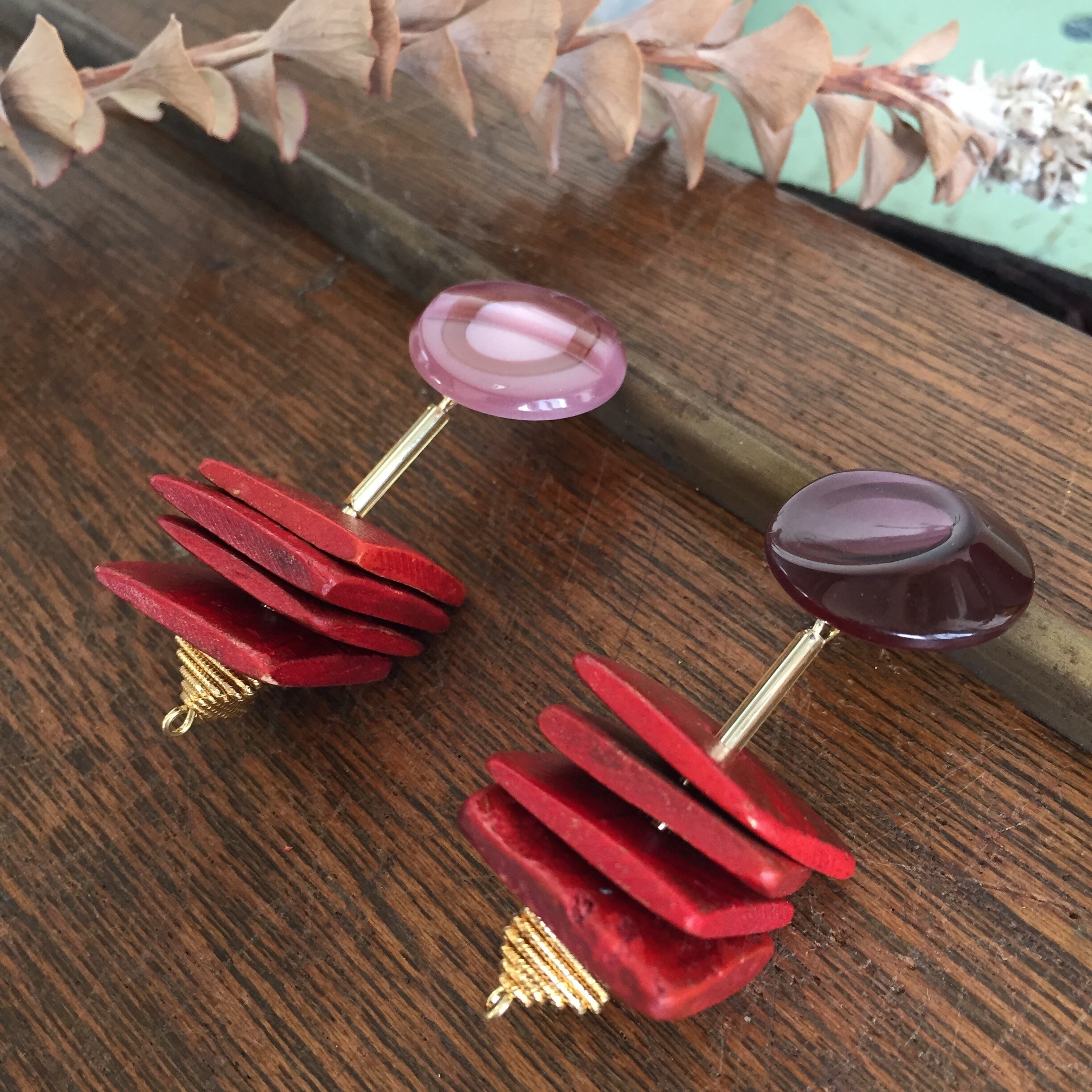 【SALE】まるとしかく個性的ピアスorイヤリング(vintage button・vintage part)
