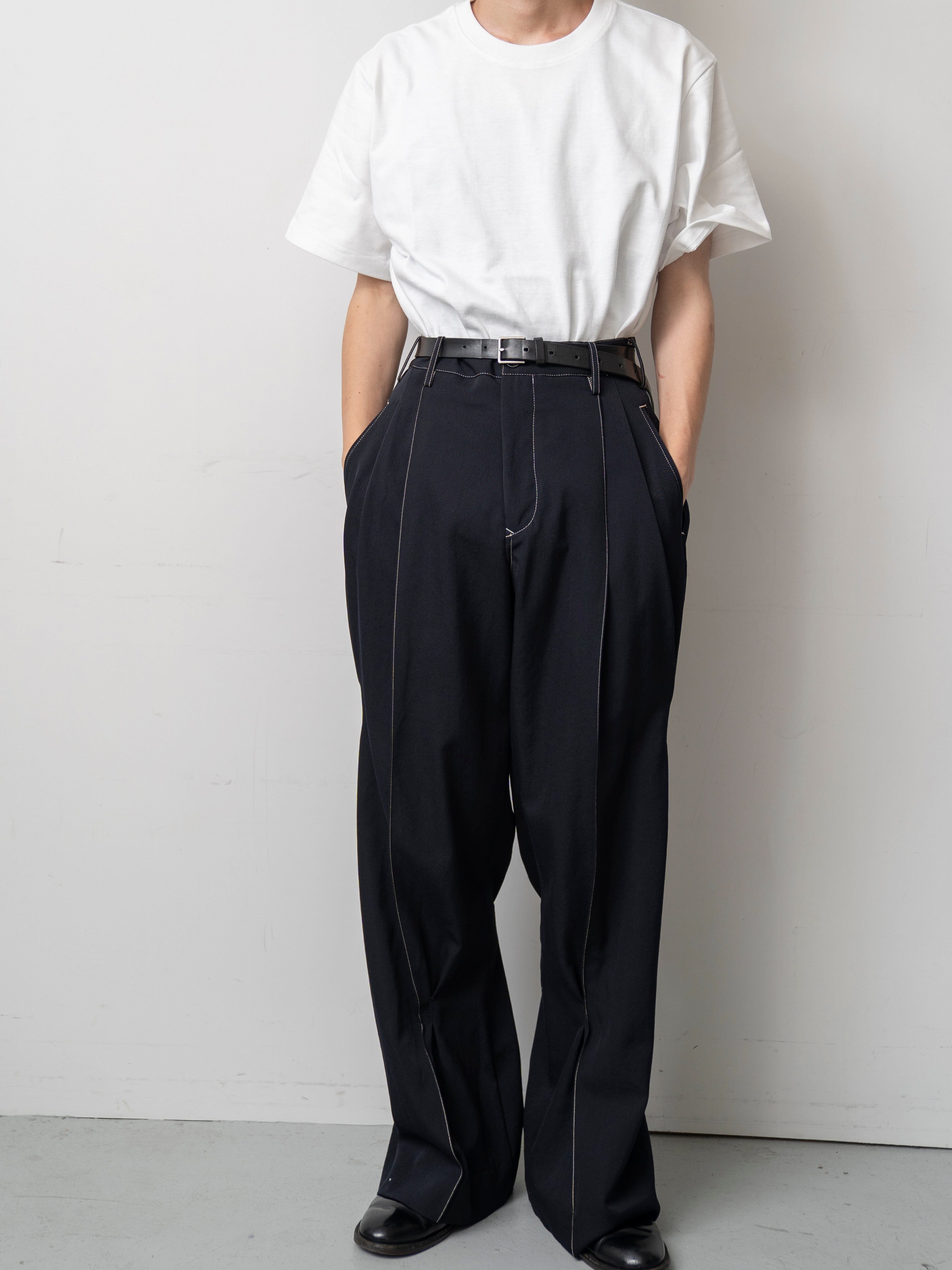 KHOKI Pleat-detail pants Navy 24fw-p-06 | BEST PACKING STORE
