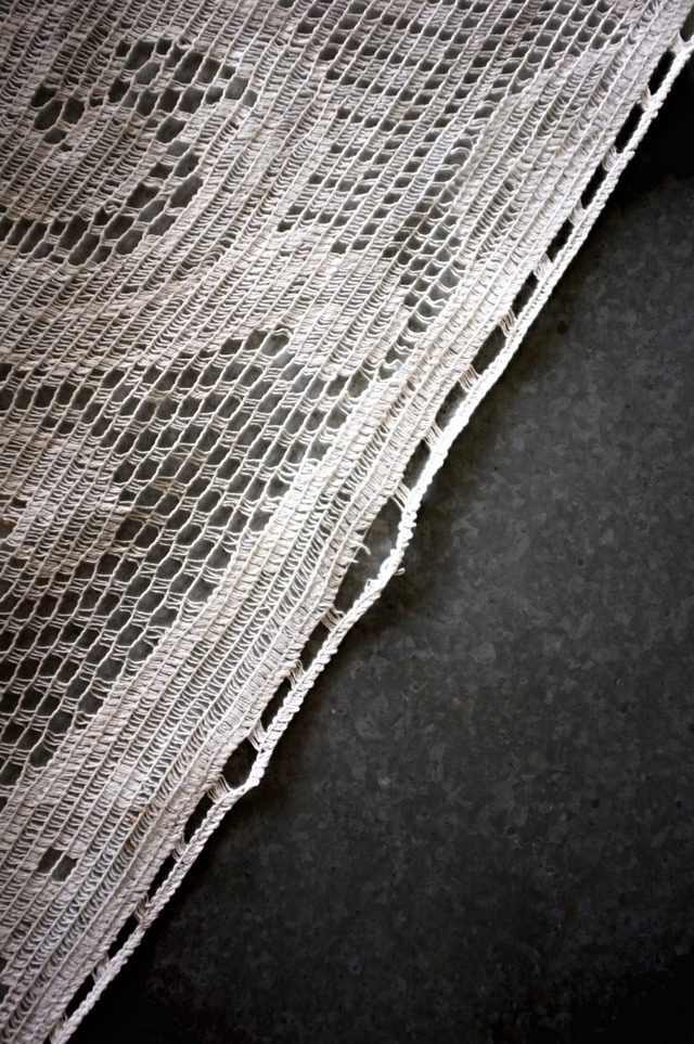 フランス 222c アールデコ的花々のあるロングレースカーテン アンティーク