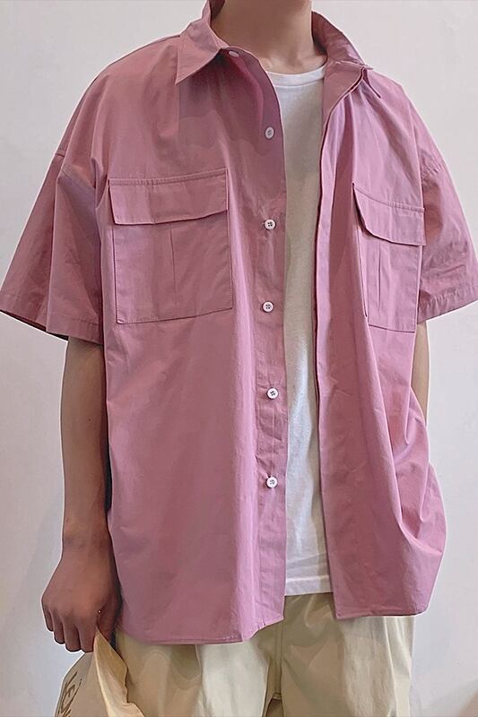 全3色 シャツ トップス 無地 カジュアル 羽織 半袖 重ね着