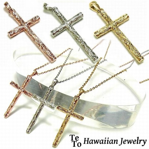 【ハワイアンジュエリー / HawaiianJewelry】ネックレス クロス メンズ レディース ペア ピンクゴールド イエローゴールド (gps81011) 