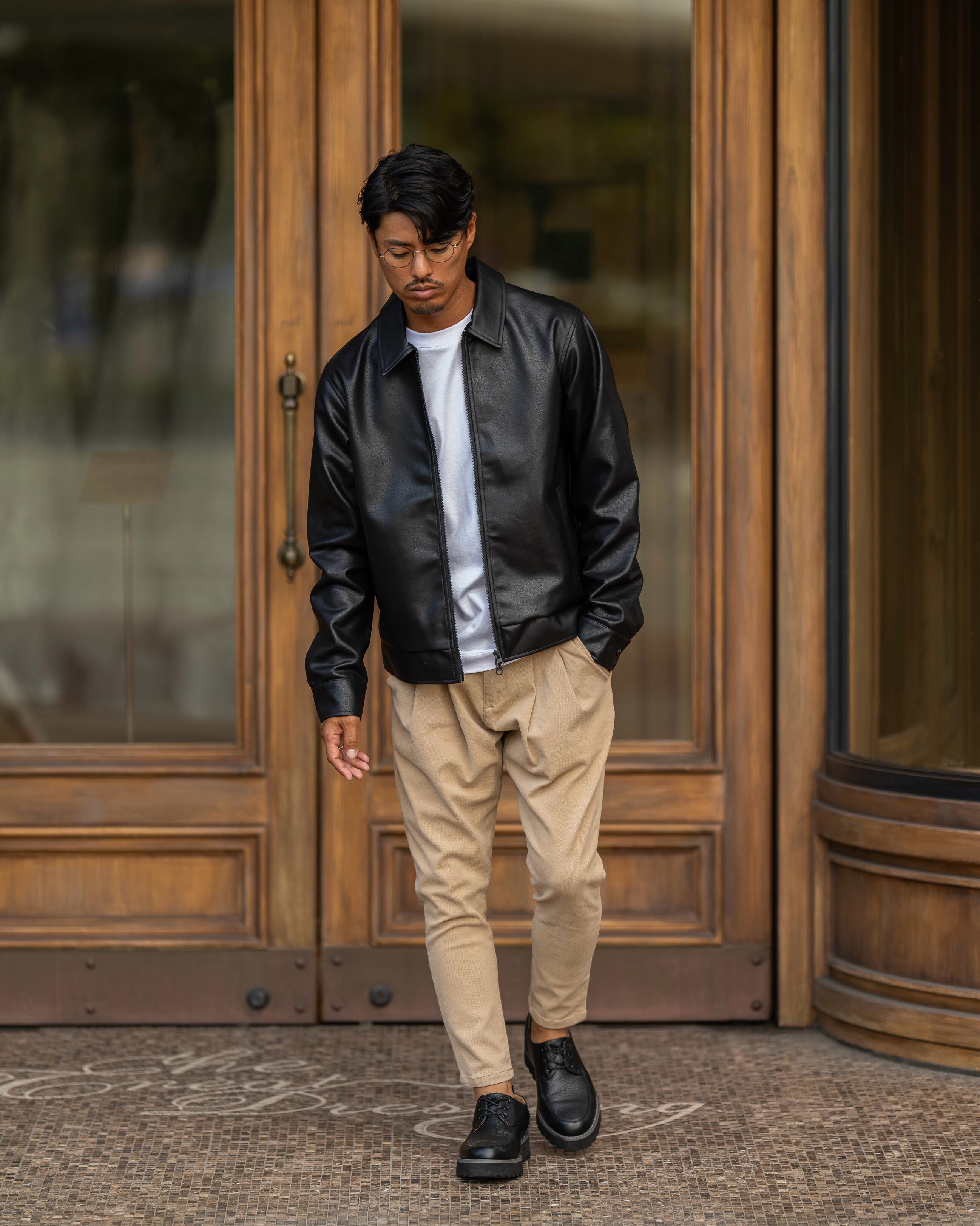 Synthetic Leather Zip Up Jacket［2465amy-3］レザージャケット