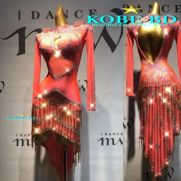 オーダー 社交ダンスドレス】I DANCE MW 商品番号 2353 A(スパークル系/蛍光系/オレンジ) ラテンドレス 競技会 ソロデモ パーティー /チャチャ サンバ ルンバ ジャイブ