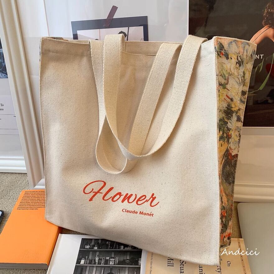 SEASONZ ファッション 油絵風 トートバッグ ANDCICI 帆布 モネ《フラワー》