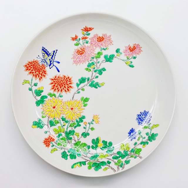 菊の絵 飾り大皿/ Colored Chrysanthemum big plate