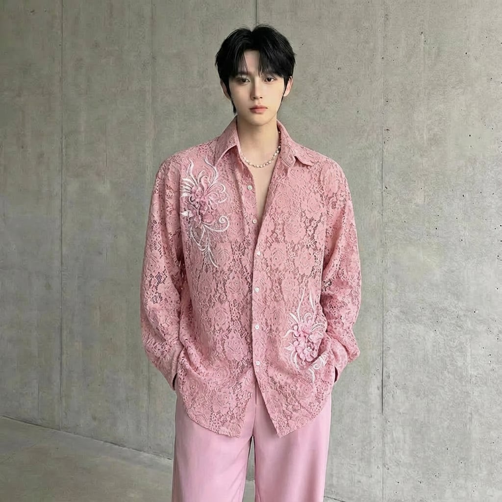 フラワーレース オーバーサイズシャツ D12023