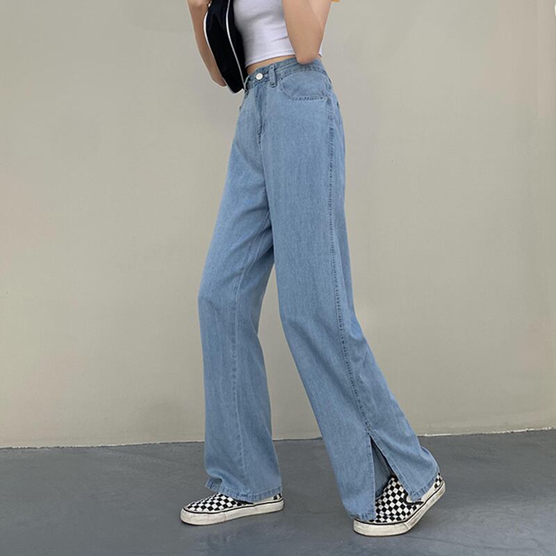 ジーンズ 薄手ルーズパンツ スタイルスリットハイウェストウェストスリム クレセントシティ89049625250