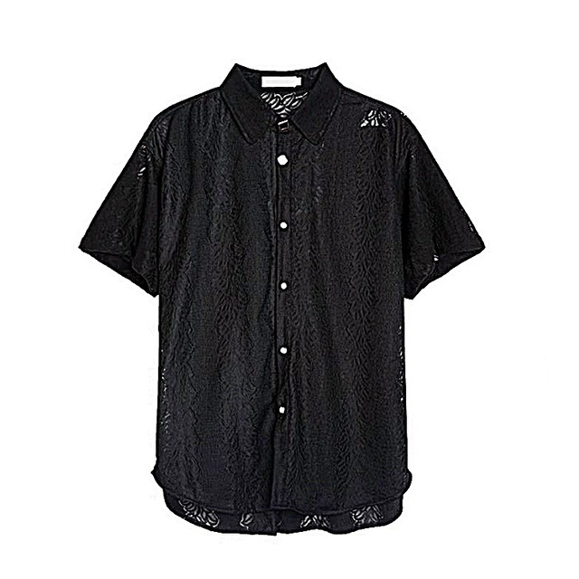 Lace fabric short sleeve shirt in slightly see-through shirt