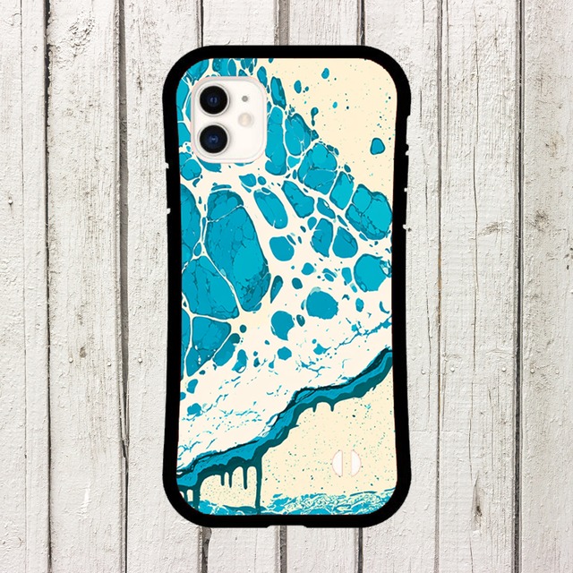 受注生産 iPhoneケース ブルーの泡マーブリング｜水面模様 MARB030A