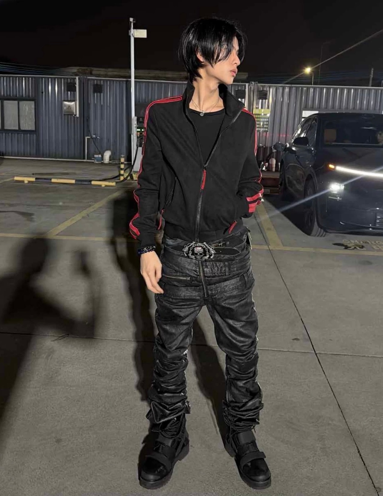 【CinderVein】Triple Waist Paneled Coated Denim Pants