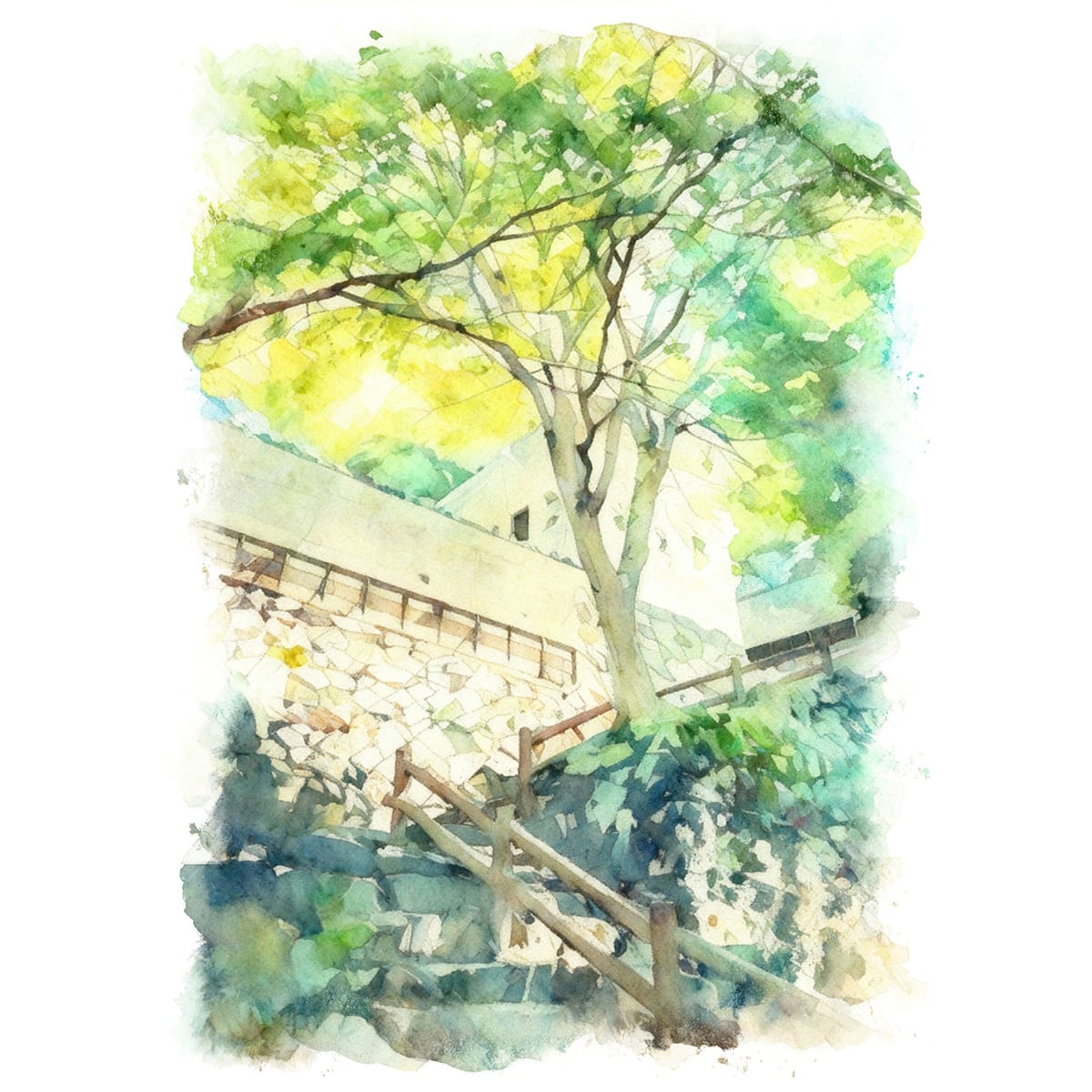 絵画(風景画) 日本 新緑の滋賀県永源寺 インテリアアート額付き 水彩画