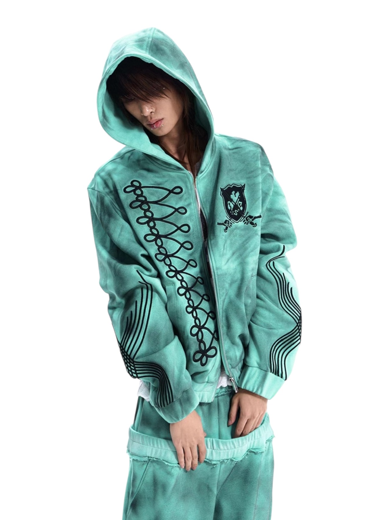 【STARTEXCEEDEND】EMBROIDERED ZIP UP HOODIE