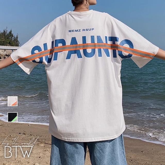 【韓国メンズファッション】ワイドバックプリントTシャツ カジュアル ストリート ヒップホップ 5分袖 プチプラ BW2534