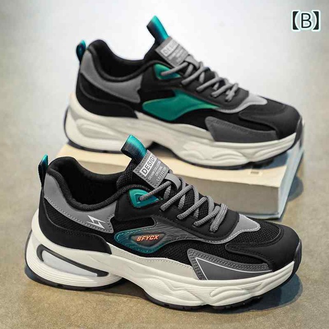 スニーカー メンズ おしゃれ きれい配色 韓国系 こなれ感 ストリート 黒 緑 運動靴 メンズ 男性用 靴 くつ ダッドスニーカー 厚底 グリーン ブラック アースカラー メッシュ 通気性 個性的 ランニング ウォーキング 通勤 自転車 学生 通学 軽量