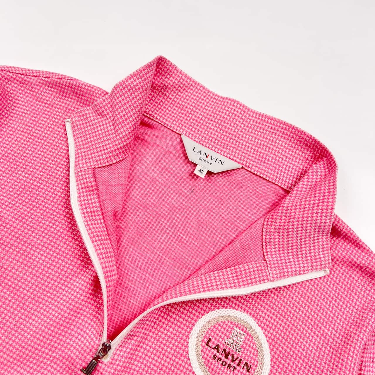 LANVIN SPORT ランバン スポーツ 千鳥柄 ハーフジップ ハイネック シャツ 42/ピンク レディース ゴルフ