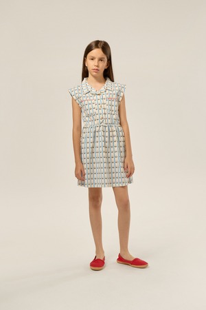 【25SS】the campamento(カンパメント)White Flower Collar Onepiece white×light blue(2y/3y/4y/5-6y/7-8y/9-10y/11-12y)ワンピース 花柄