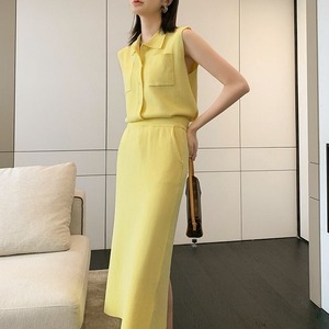 no sleeve knit tops&skirt  set up <ts100155>