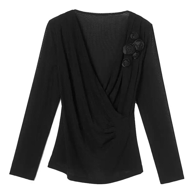 Vネック ローズデザイン ドレープ ダンストップス ds1052