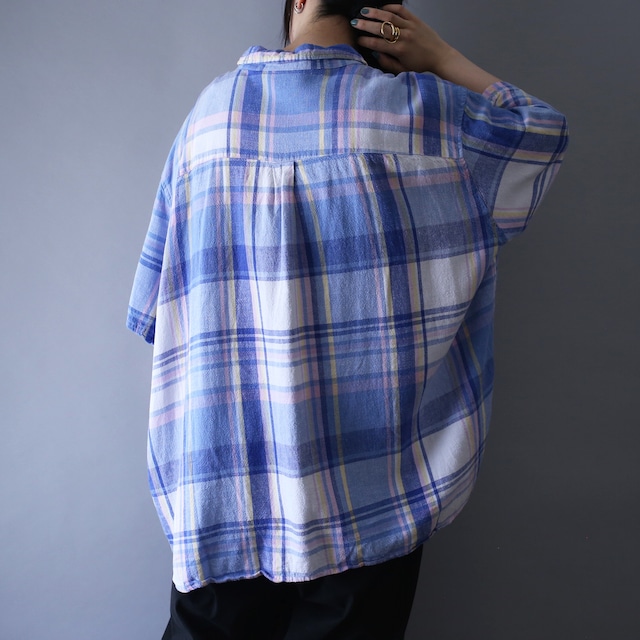 "KING SIZE" XXXXL over silhouette good color check h/s shirt