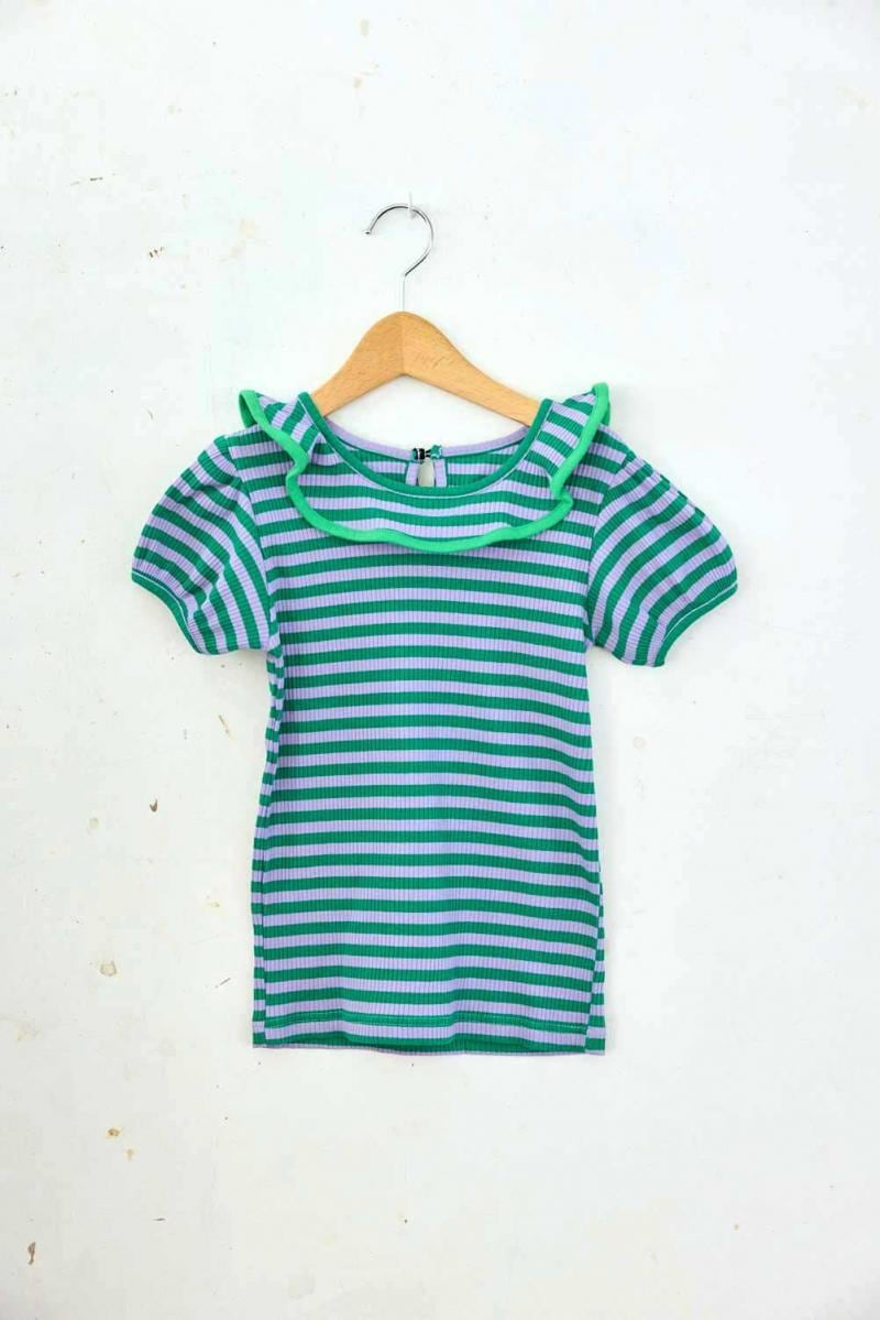 【26SS】KOQUELIKO(コキュリコ)Misha tops green border(S/M/L)Tシャツ グリーン ボーダー