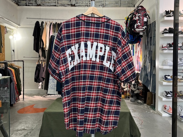 EXAMPLE TARTAN CHECK BASEBALL SHIRT NAVY/RED LARGE 48265