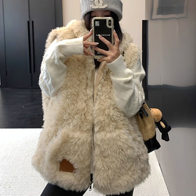 フェイクファールーズフードベスト［M‐XXL］