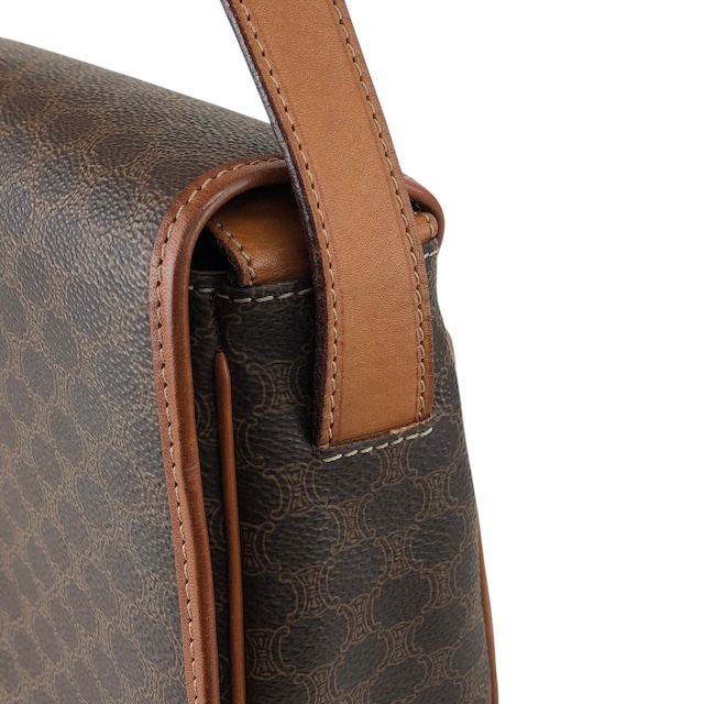 CELINE セリーヌ ショルダーバッグ ブラウン マカダム ブラゾン型押し PVC レザー フラップ vintage ヴィンテージ オールド 6pmbjw