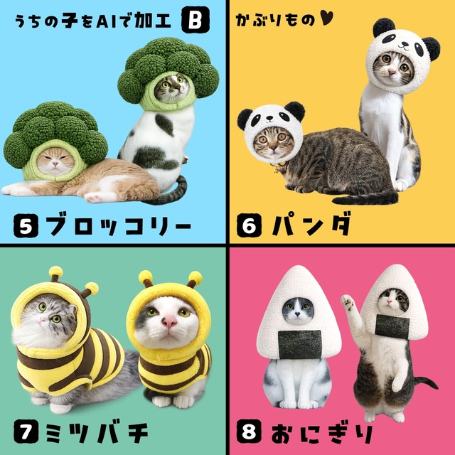 生成AI合成【B】かぶりもの♥ 愛猫さんの画像をAIで合成してグッズを作る！