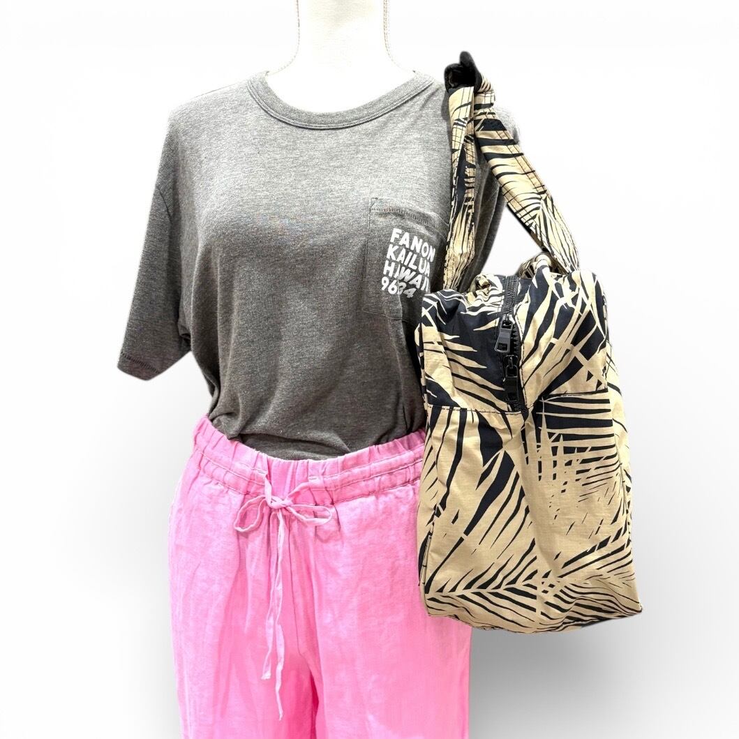 ALOHA COLLECTION】 ボストンバッグ リーフ柄 ヤシ ブラック ベージュ