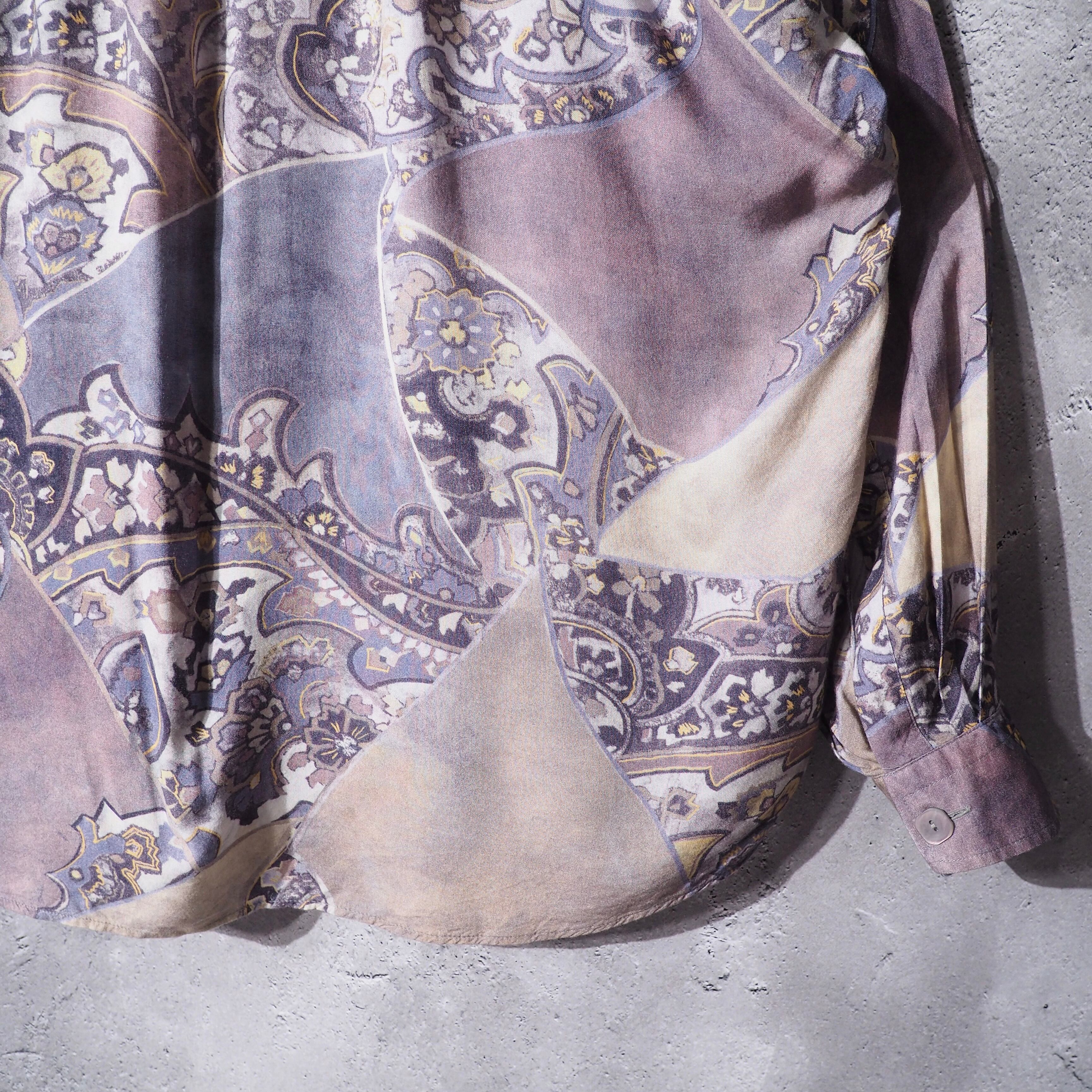 1990s Beautiful ethnic Flower pattern vintage Drape loose shirt