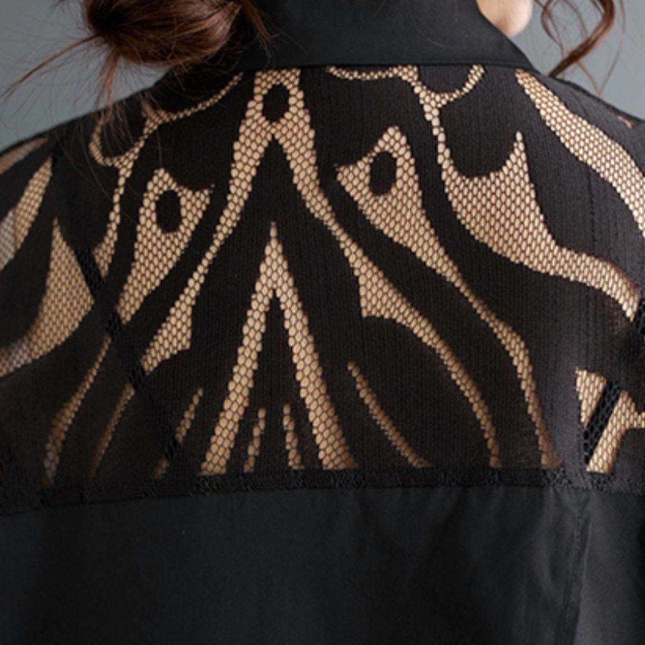 レース切替 ブラック ブラウス  30020