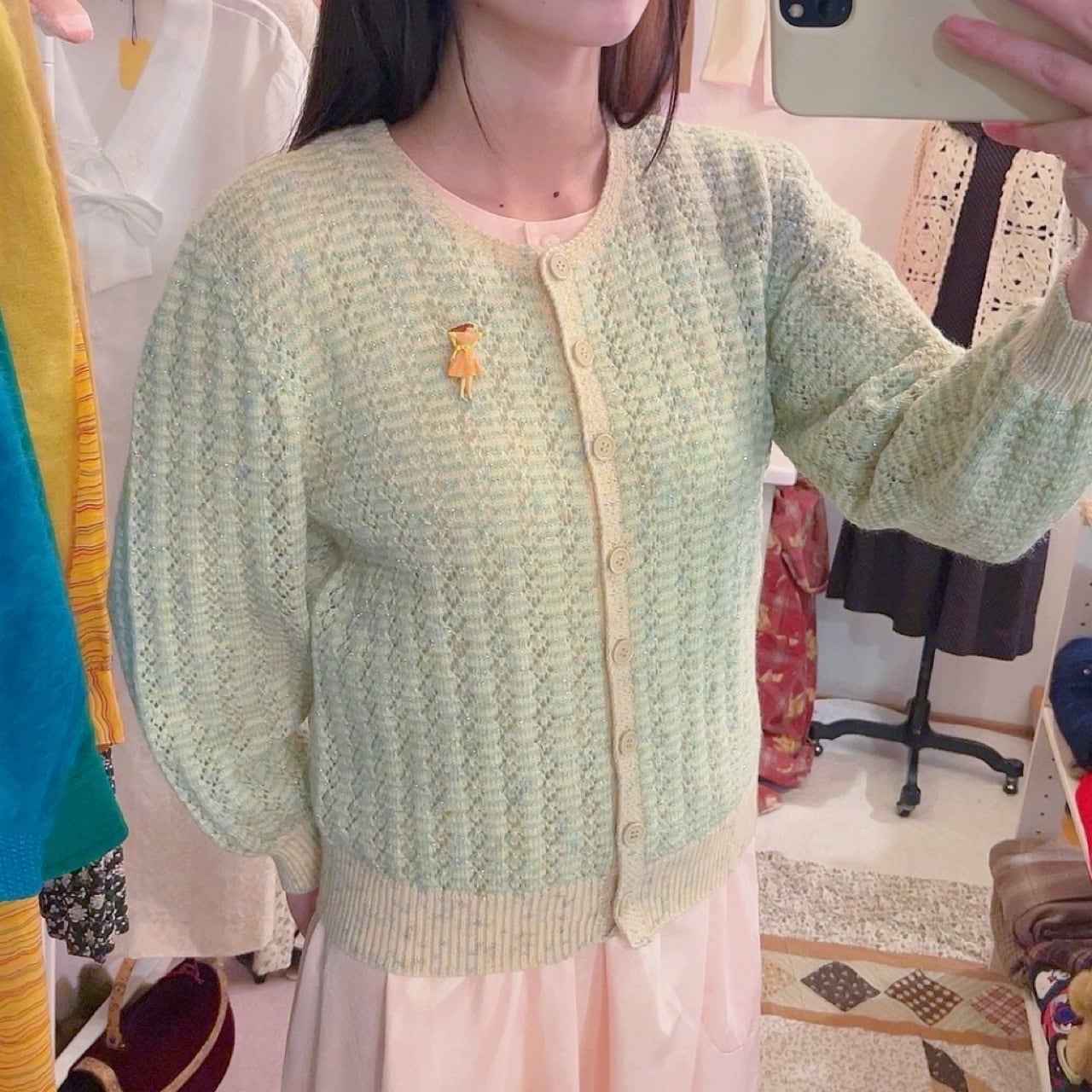 light green lame knit cardigan