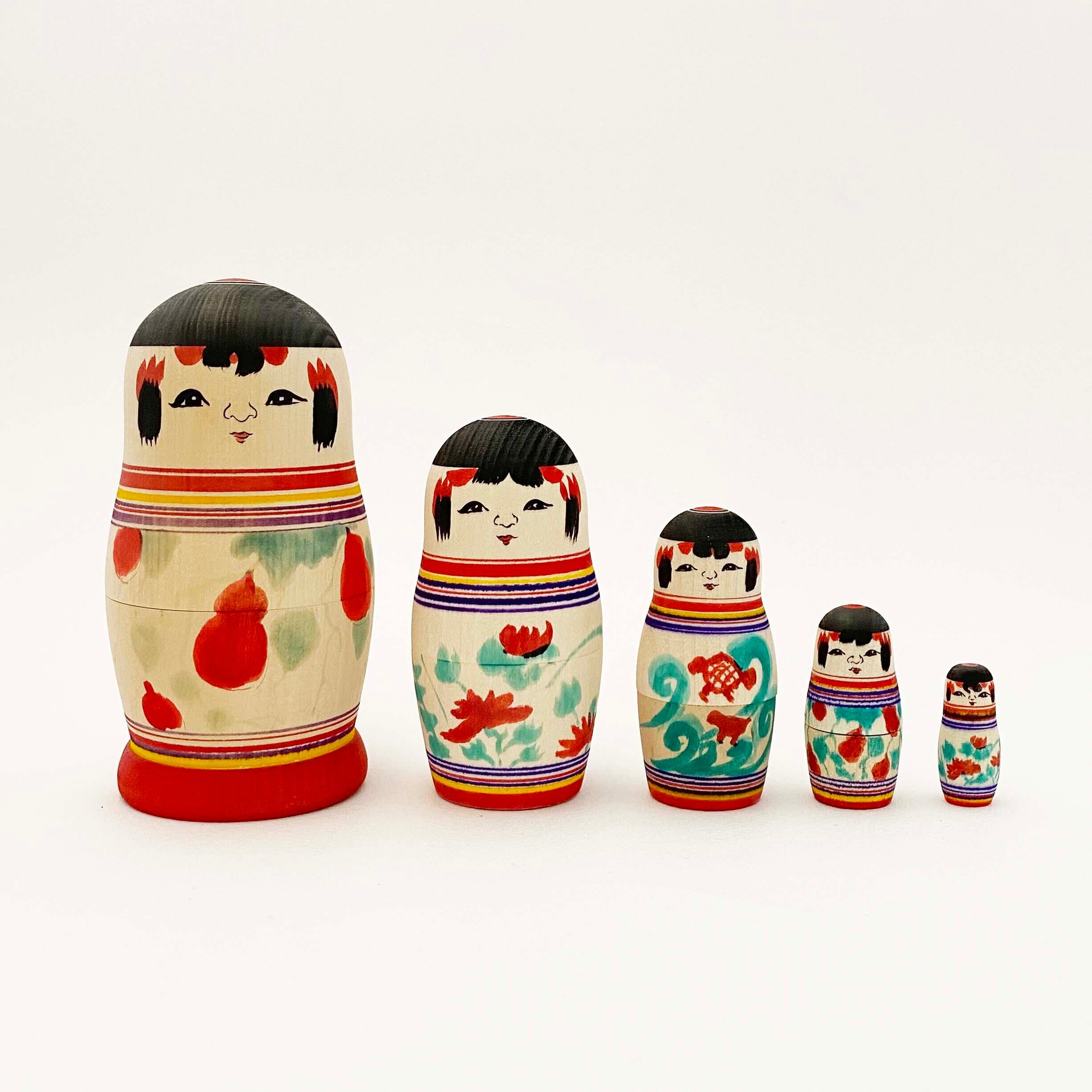 こけしのマトリョーシカ「伝統コケーシカ」（津軽系 阿保六知秀工人 / 5個組）村井型