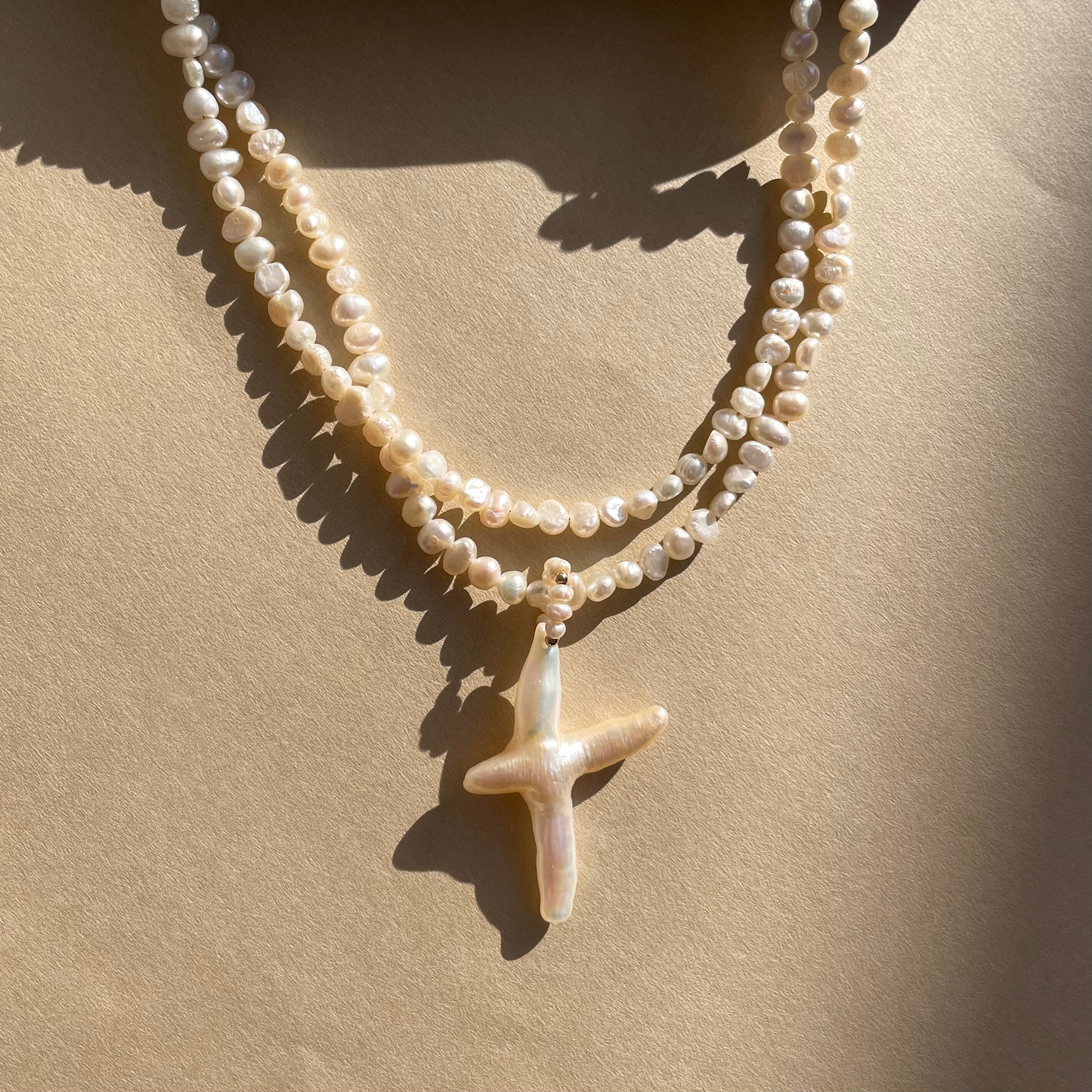 再入荷】 cross × pearl necklace / クロス×パールネックレス | navy