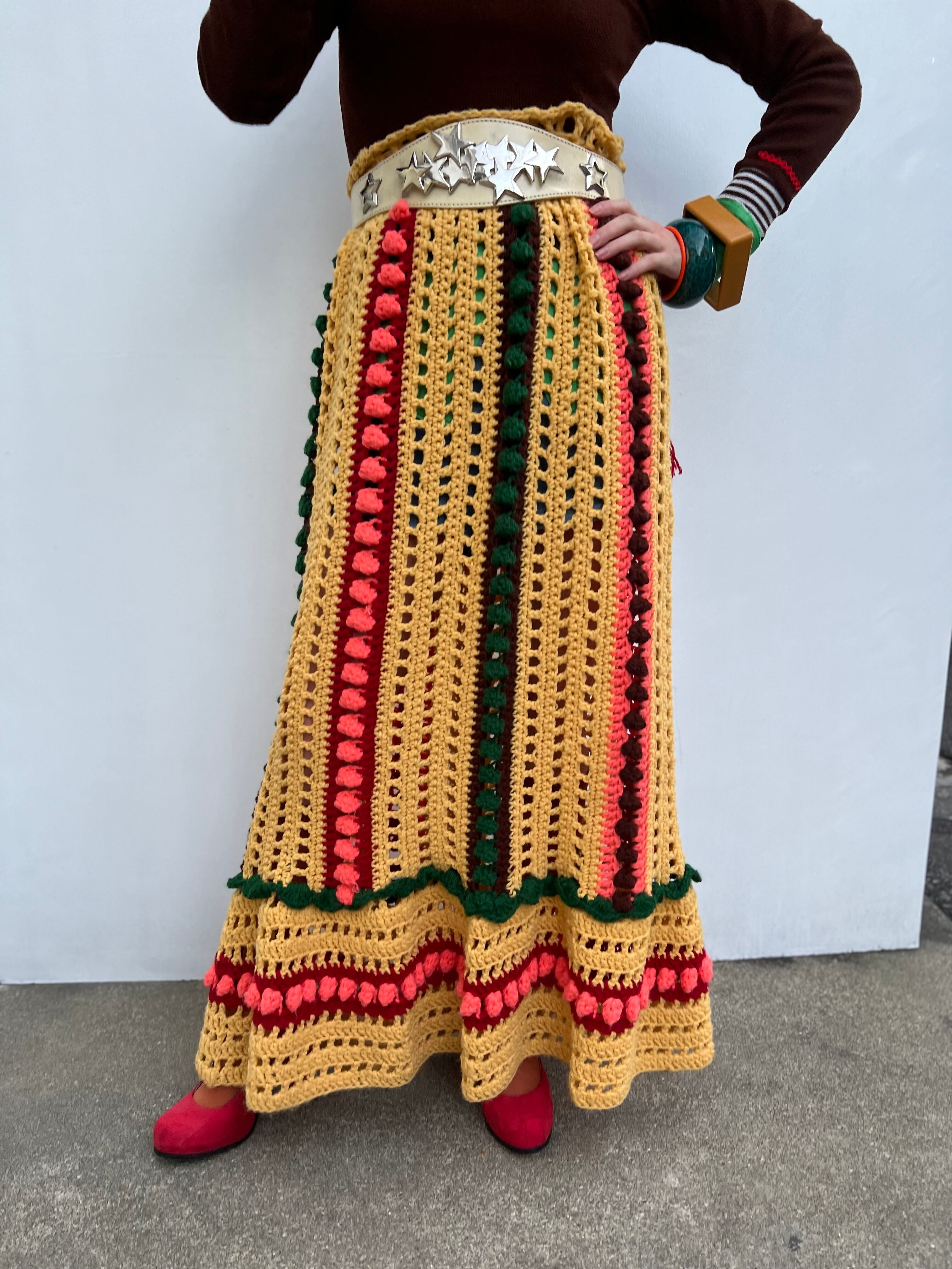70s handmade knit long skirt ( ヴィンテージ ハンドメイド  