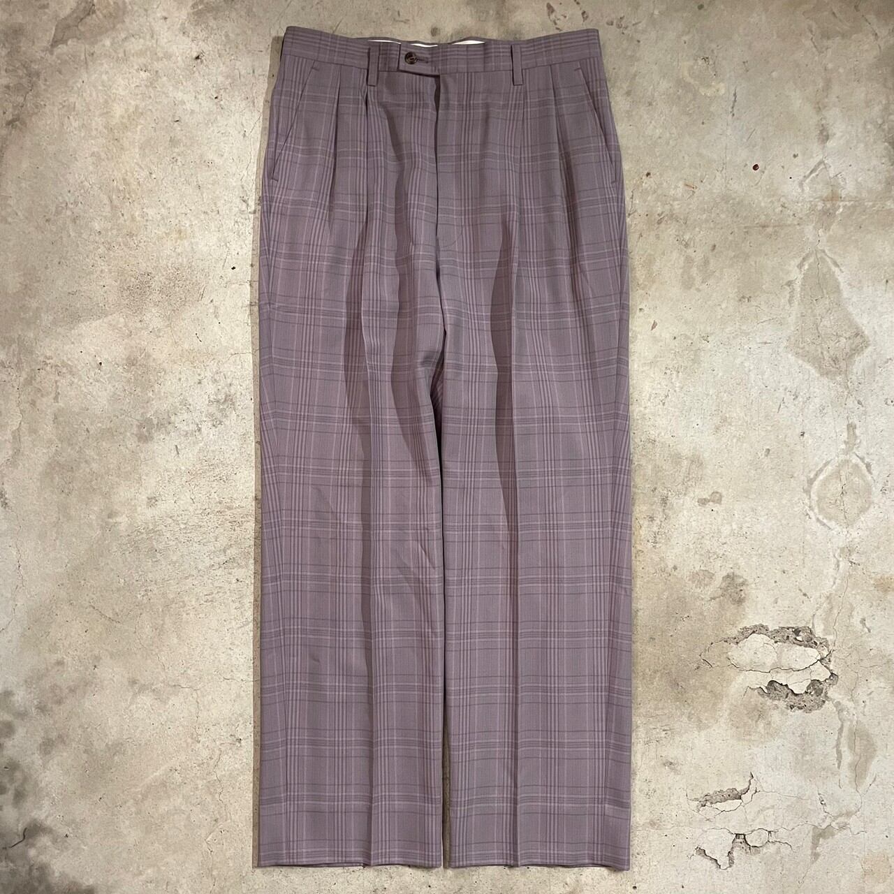 【vintage】purple color checkpattern slacks pants/パープル カラー チェック柄 スラックス  パンツ/lsize/#0721/osaka | 〚EINS_archive〛 powered by BASE