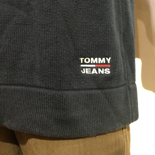 『送料無料』90s TOMMY JEANS 袖ケーブル編みコットンニット フラッグデザイン