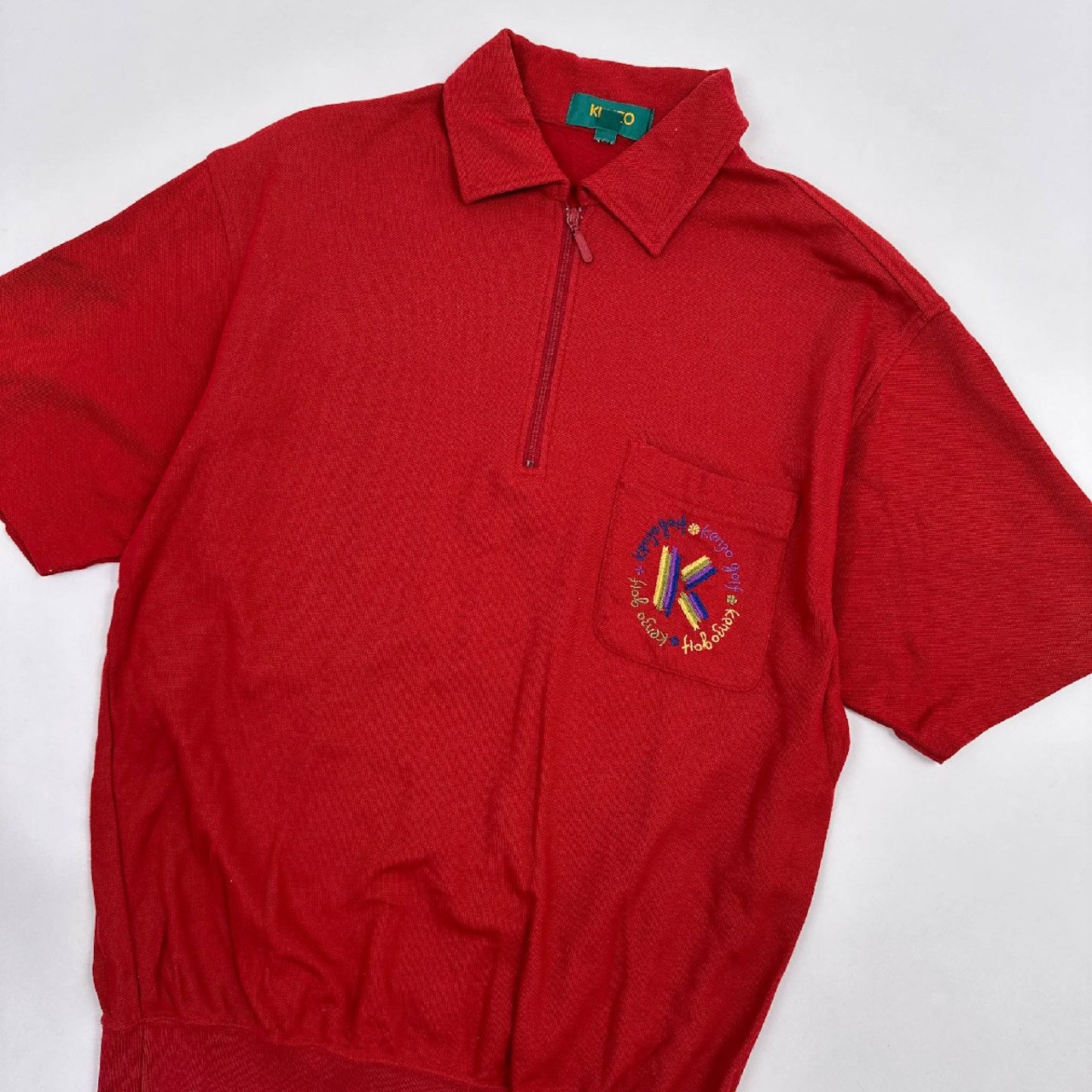 希少!!レア!!◆KENZO GOLF ケンゾー 背面豪華刺繍 ハーフジップ 半袖 ポロシャツ プルオーバー 3/レッド/メンズ ゴルフ 日本製 ビンテージ