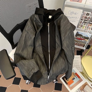 Two-piece jacket in a hooded, PU leather-look style(MT1719)