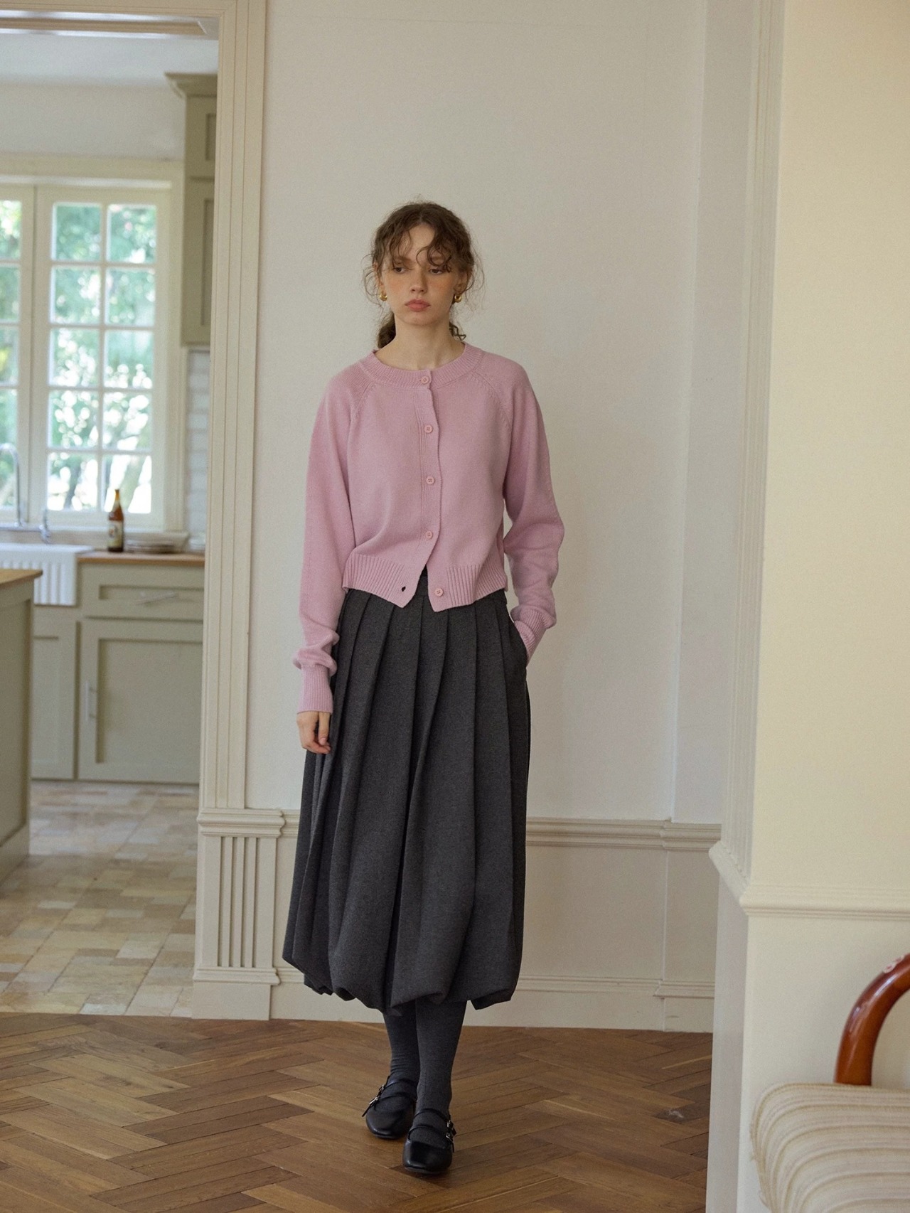 Bouton Wool Blend Pleated Balloon Skirt F0857