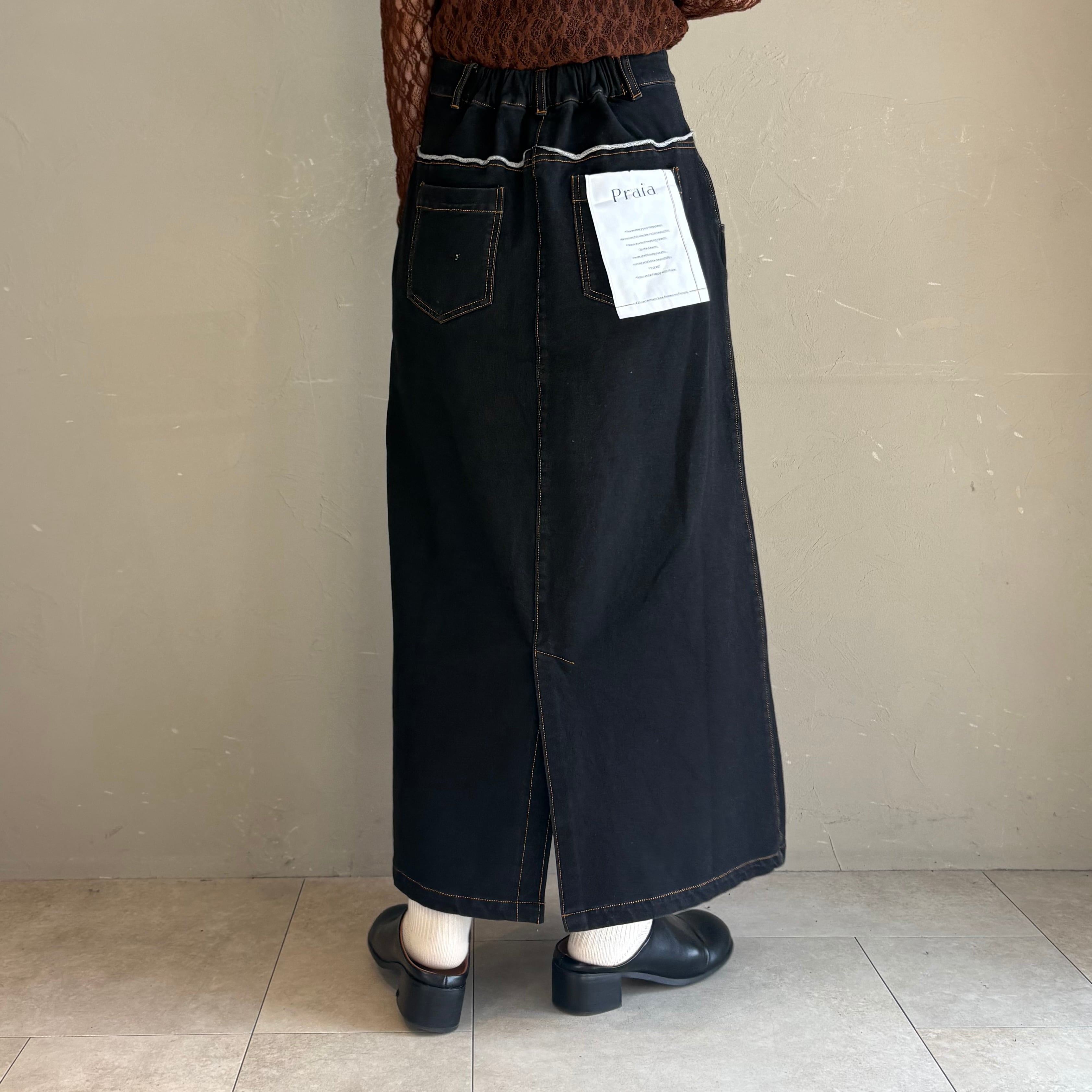 美品❣️ わたぬき服装 デニム調Aラインロングカート 黒 コットン100% 希少 Praia 】カットデニムスカート | valance 福井｜レディース セレクト