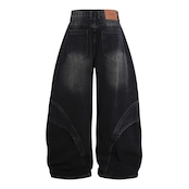 VINTAGE ストリート アーク切替 ワイドデニムパンツ P464