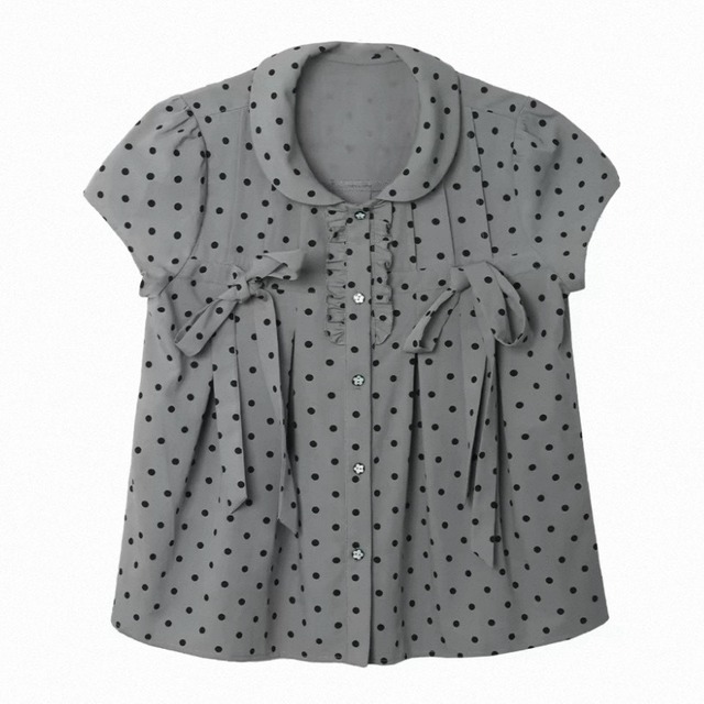 [Two Days off] vintage polka-dot bow collar shirt