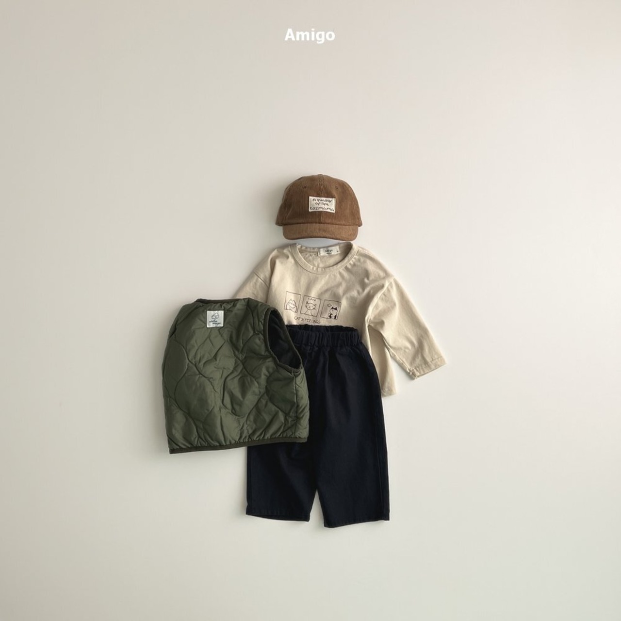 【Amigo】キャットプリントT ベージュ 80~100cm - 4