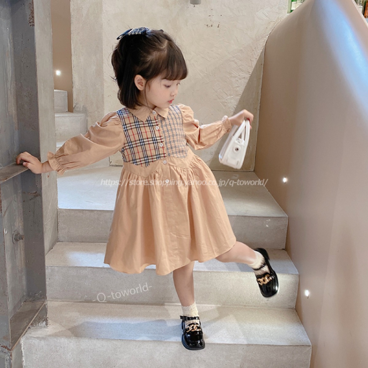 80 130 ワンピース チェック柄 可愛い 韓国版 女の子 韓国子供服 子供服 キッズ Q Toworld キュートワールド 子供服