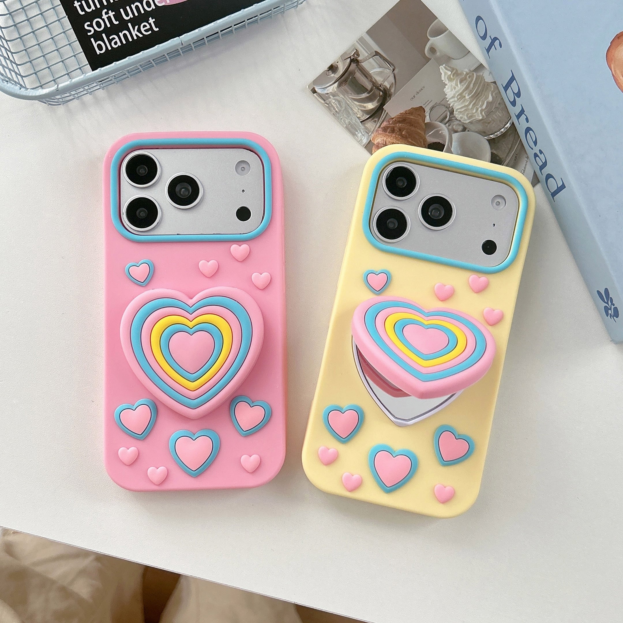 ミラー付き ハート型 iPhone18 17 16 15 14 13 ケース 可愛い シリコン