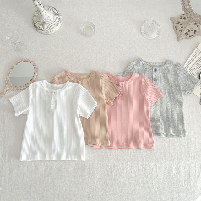 【BABY】ベーシック2ボタンリブ半袖クルーネックTシャツ - 12